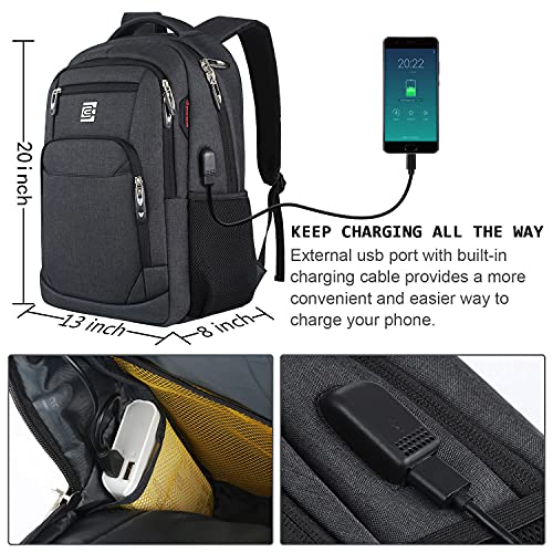 Slim Durable 17" Laptop Backpack with USB Port - Water Resistant Business Anti Theft Bag for Men & Women, Fits 15.6" Notebook