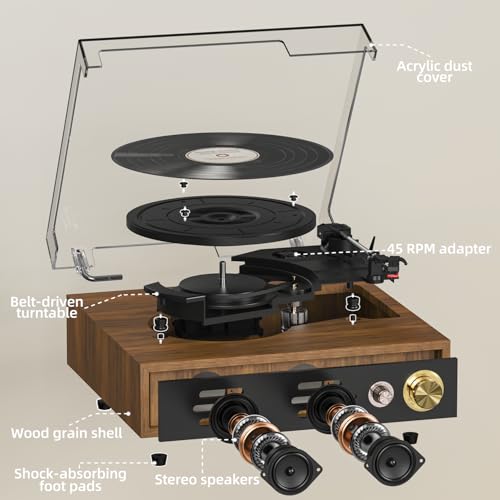 FYDEE Record Player: Bluetooth, Stereo Speakers, 3 LP Sizes