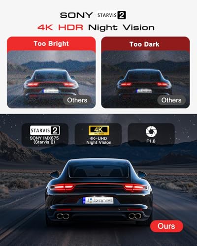 STARVIS 2 Sensor 4K+1080P Dash Cam Set with HDR Night Vision - 3 Channel Car Camera Kit, GPS & 64GB Card