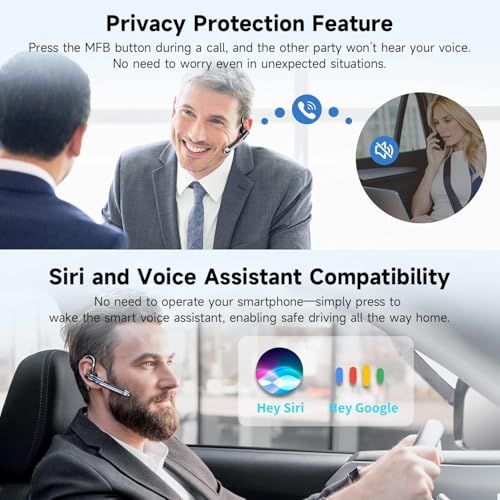 Wireless Bluetooth Headset V5.4, 100 Hrs Talk Time, Noise Cancelling Earbud for Trucker/Home/Office