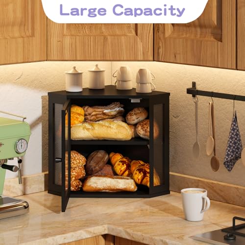 Wieghda Farmhouse Acrylic Bread Box with Wavy Door Panel - White, Large Food Storage Container for Kitchen Counter