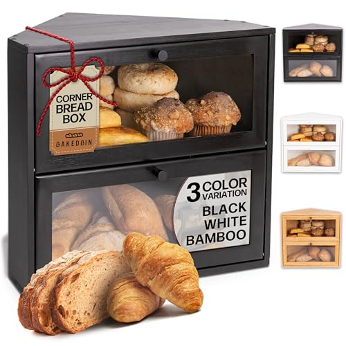Black Double Layer Bread Box: Airtight Vintage Storage for Homemade Bread, Kitchen Countertop Organizer