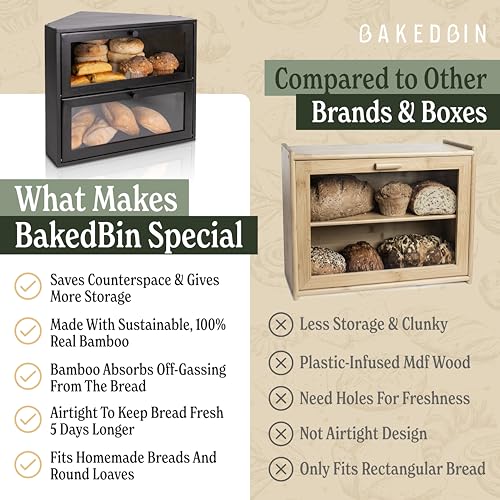 Black Double Layer Bread Box: Airtight Vintage Storage for Homemade Bread, Kitchen Countertop Organizer