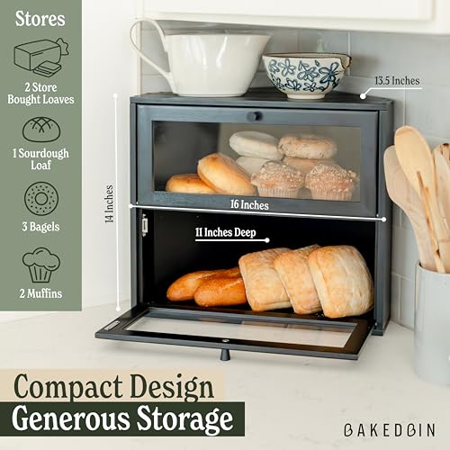 Black Double Layer Bread Box: Airtight Vintage Storage for Homemade Bread, Kitchen Countertop Organizer