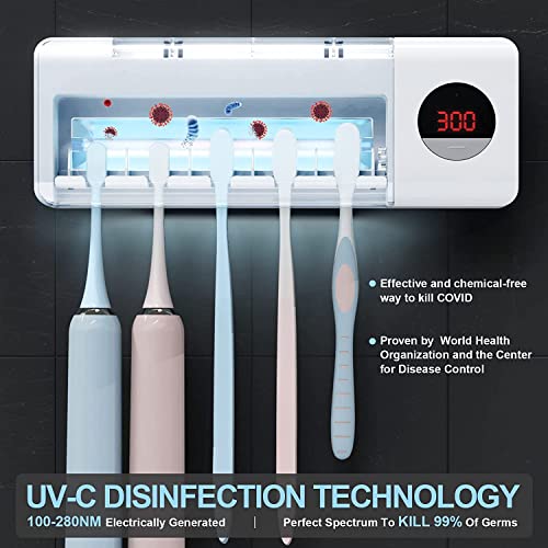 DSHOW UV Toothbrush Sanitizer Holder with Sterilizer - Bathroom Organizer for Family - 2000mAh Charging - White