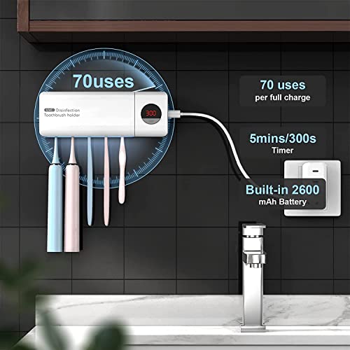 DSHOW UV Toothbrush Sanitizer Holder with Sterilizer - Bathroom Organizer for Family - 2000mAh Charging - White