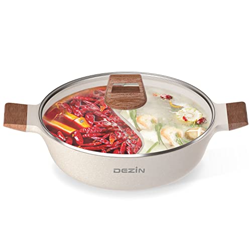 DEZIN 5-QT Dual-Flavor Shabu Pot: Nonstick 12-Inch Hotpot for Cooktops