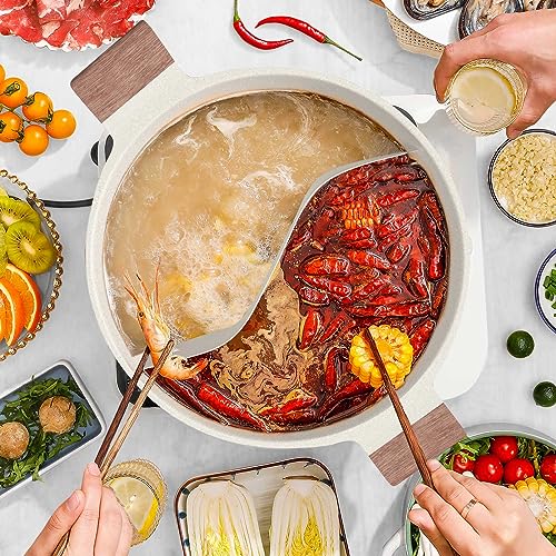 DEZIN 5-QT Dual-Flavor Shabu Pot: Nonstick 12-Inch Hotpot for Cooktops