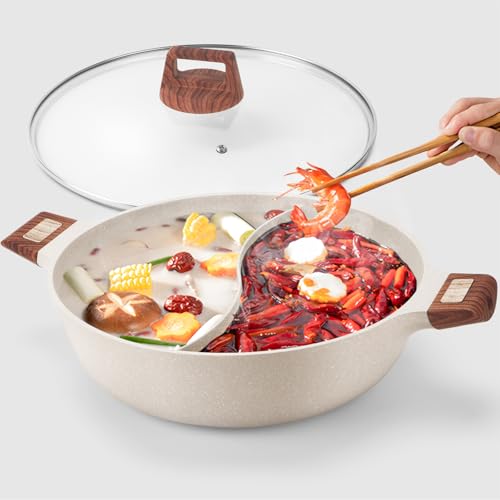Shabu Shabu Hot Pot 7QT Divider Stockpot Glass Lid Dual Soup Cookware
