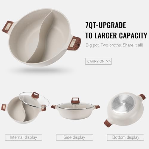 Shabu Shabu Hot Pot 7QT Divider Stockpot Glass Lid Dual Soup Cookware