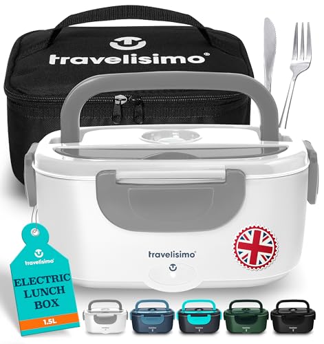 TRAVELISIMO 80W Electric Lunch Box Food Heater 1.5L Portable Warmer for Travel & Office - Stainless Steel Lunchbox