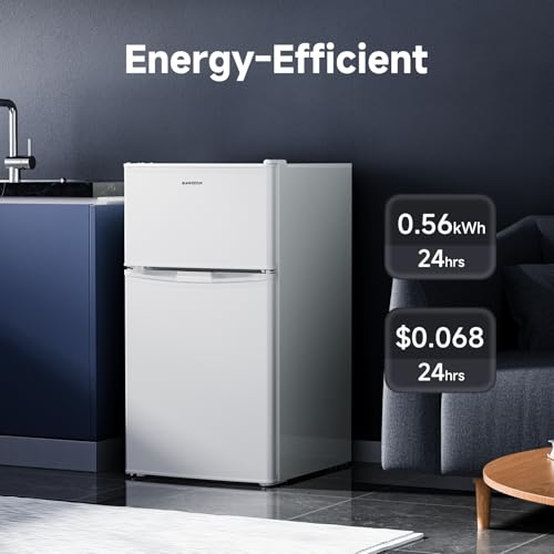BANGSON Mini Fridge 2 Door with Freezer, Bedroom Refrigerator, 3.2 CU.FT
