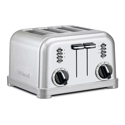 Cuisinart 4 Slice Stainless Steel Toaster, Extra-Wide Slots, Defrost & Reheat Functions, Toast Bread, Bagels, Pastries