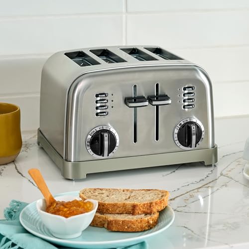 Cuisinart 4 Slice Stainless Steel Toaster, Extra-Wide Slots, Defrost & Reheat Functions, Toast Bread, Bagels, Pastries