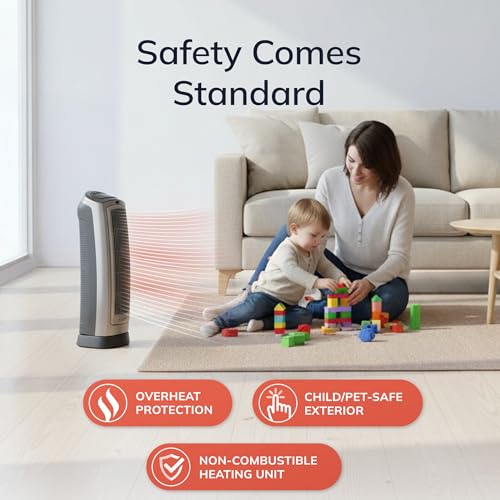 Lasko Ceramic Tower Heater: Adjustable Thermostat, Remote Control, Timer - 23 inch, 1500W