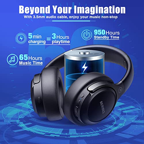 BERIBES Wireless Headphones, 65H Playtime, 6 EQ Modes, HiFi Stereo, Deep Bass