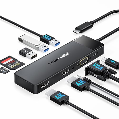 Lemorele 10-in-1 USB C Hub with 2 HDMI 4K, VGA, 3 USB 3.0/2.0, PD 100W - for HP, ThinkPad, MacBook, Surface