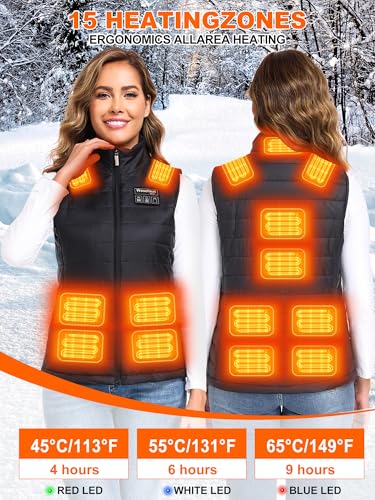 WarmCo Heated Vest for Women, 15 Heat Zones, 10000mAh Power Bank, 3 Heat Settings, Ideal for Outdoor Activities