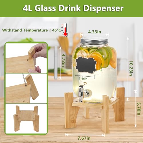 Hisredsun Glass Drink Dispenser w/ Stand, Beverage Tap for Parties, Weddings, Birthdays
