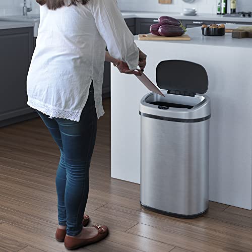 SensorCan 50L Kitchen Trash Can with Odor Filter - Motion Sensor Stainless Steel Bin for Home, Office, Garage - Large Capacity, Slim Oval Shape