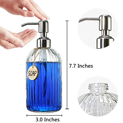 JASAI Clear Glass Soap Dispenser 18 Oz - Stainless Steel Pump - Refillable Liquid Hand Soap Dispenser for Bathroom & Kitchen