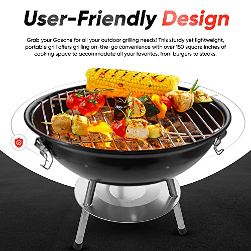 Gas One Portable BBQ Grill 14-inch with Locking Lid & Dual Venting - Small Charcoal Grill for Backyard, Camping