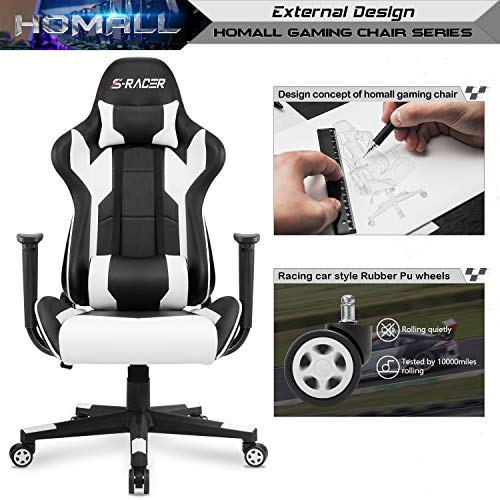 Homall Gaming Chair: High Back Leather Computer Chair with Headrest & Lumbar Support