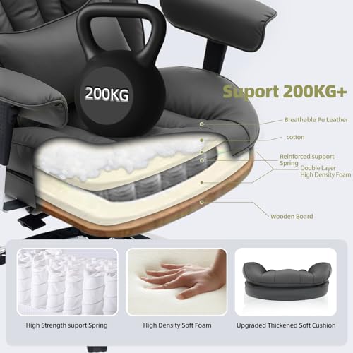 Efomao Big & Tall Office Chair with Footrest - High Back Computer Chair, Adjustable Armrests - Wide Seat, Modern Desk Chair - Ideal for Home Office, Gaming, Study - Black