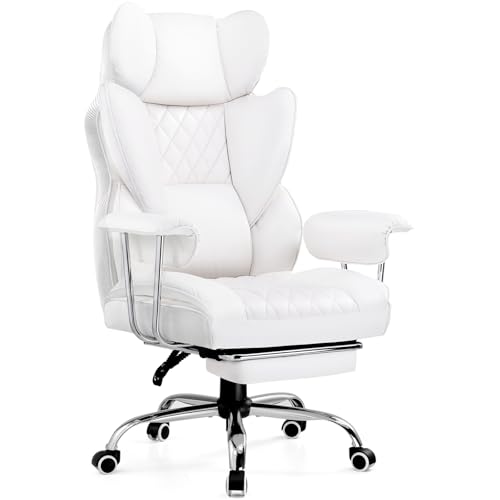 COMHOMA Big & Tall Leather Gaming Office Chair with Footrest - Ergonomic High Back, Lumbar Support, Soft Armrests