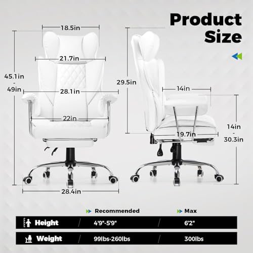 COMHOMA Big & Tall Leather Gaming Office Chair with Footrest - Ergonomic High Back, Lumbar Support, Soft Armrests