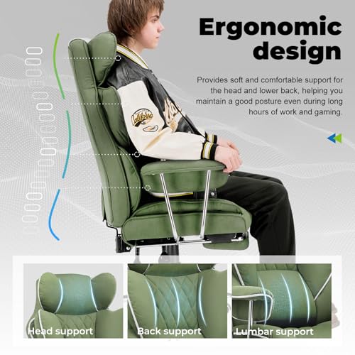 COMHOMA Big & Tall Leather Gaming Chair with Footrest - Ergonomic Executive Office Chair, Pocket Spring Lumbar Support