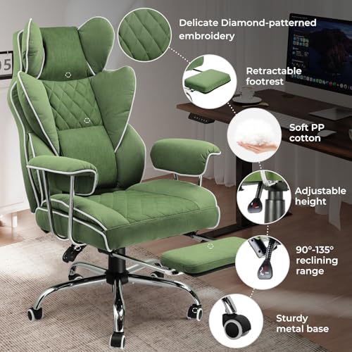 COMHOMA Big & Tall Leather Gaming Chair with Footrest - Ergonomic Executive Office Chair, Pocket Spring Lumbar Support