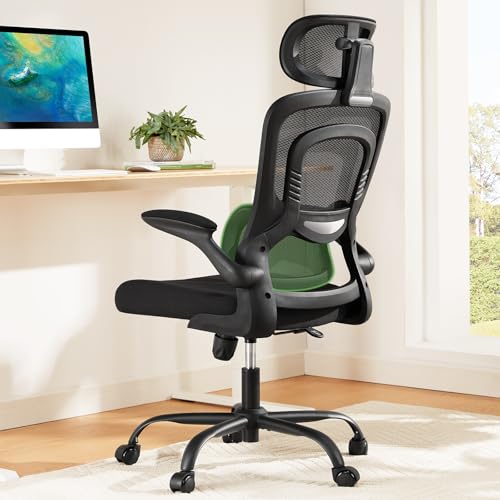 Marsail Ergonomic Office Chair with Lumbar Support, High Back Desk Chair, 2D Headrest, Flip-Up Armrests, Tilt Function - Black