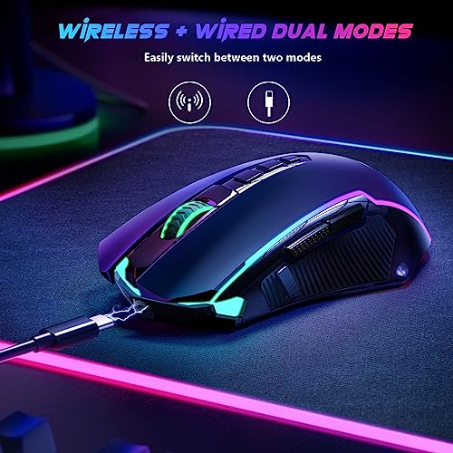 Redragon Wireless Gaming Mouse 8000 DPI Fire Button RGB Ergonomic Rechargeable - PC Gamer Mouse for Windows, Mac - Black