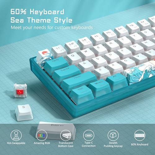 Womier WK61 V2 60% RGB Mechanical Gaming Keyboard, Hot-Swappable, Linear Red Switch, PBT Keycaps