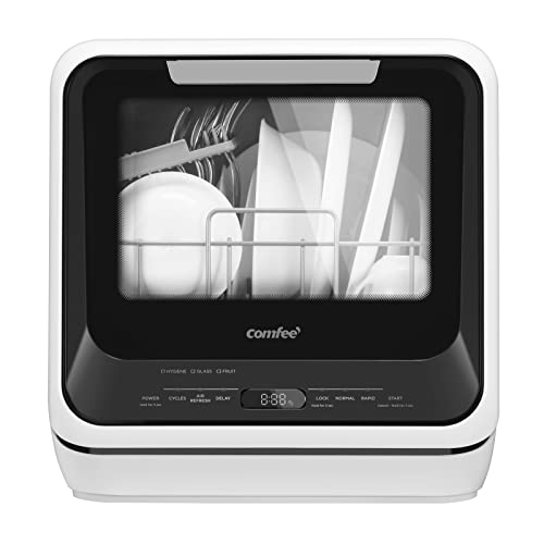 COMFEE' Mini Dishwasher: Portable Countertop, 5L Tank, 6 Programs, 360° Spray - Ideal for Apartments & RVs