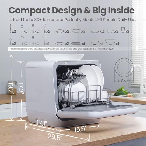 COMFEE' Mini Dishwasher: Portable Countertop, 5L Tank, 6 Programs, 360° Spray - Ideal for Apartments & RVs