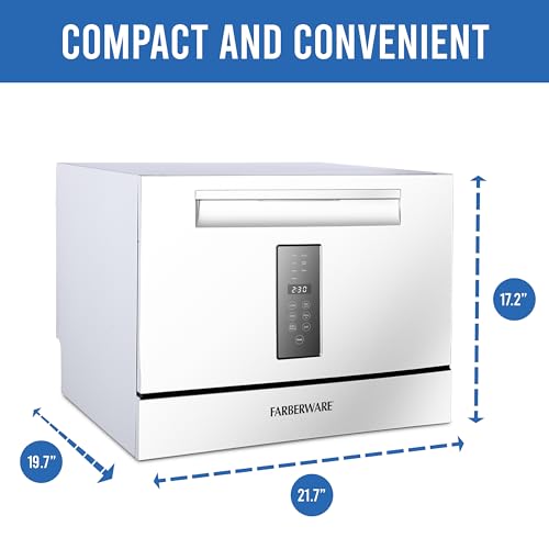 Farberware Portable Mini Countertop Dishwasher 7 Wash Programs - Ideal for Small Spaces Like Apartment, Dorm, Boat