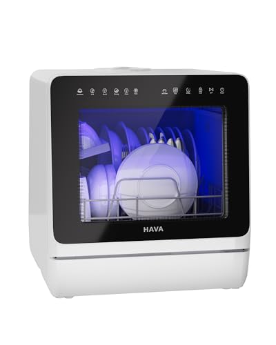 HAVA 2025 Countertop Dishwasher: Water Softener, Energy Efficient, 8 Wash Programs, Child Lock & Delayed Start - Portable & Easy Setup