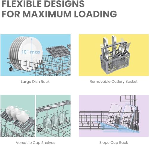 COMFEE’ Portable Dishwasher: Energy Star, 6 Place Settings, 8 Wash Programs - Ideal for Dorm, RV & Apartment - Black