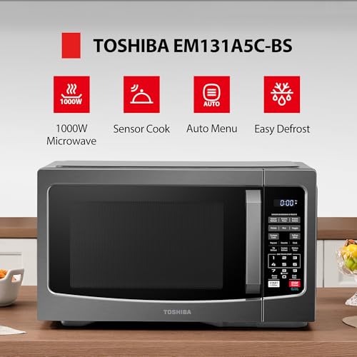 TOSHIBA Countertop Microwave Oven 1.2 Cu Ft Smart Sensor 12 Auto Menus - Easy Clean Interior, Black, 1000W