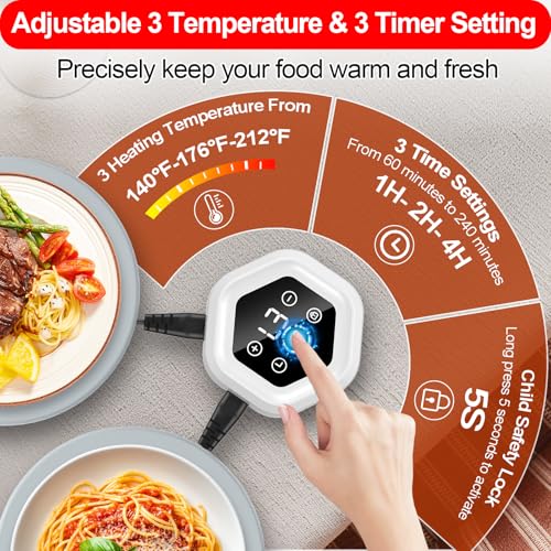 Food Warming Mat: Fast Heat Silicone Tray, 3 Temp, 3 Timer