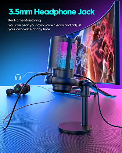 Brand USB Gaming Mic for Podcasts & Streaming Videos, Condenser Mic with Quick Mute, RGB Indicator, Shock Mount