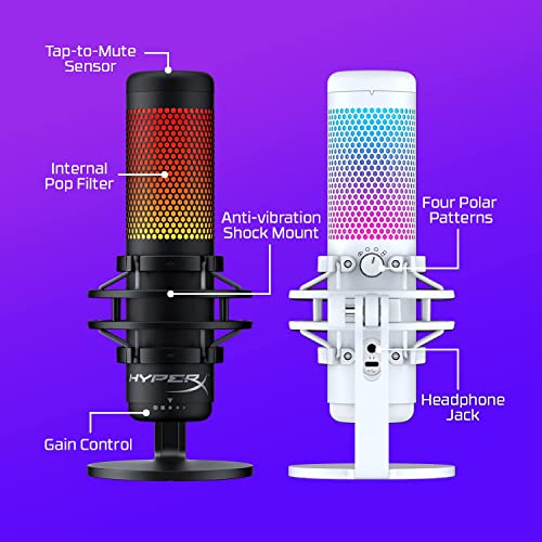HyperX QuadCast S USB Condenser Mic for PC, PS4/5, Mac - RGB, Anti-Vibration, 4 Polar Patterns, Pop Filter - Gaming, Streaming, Podcasts