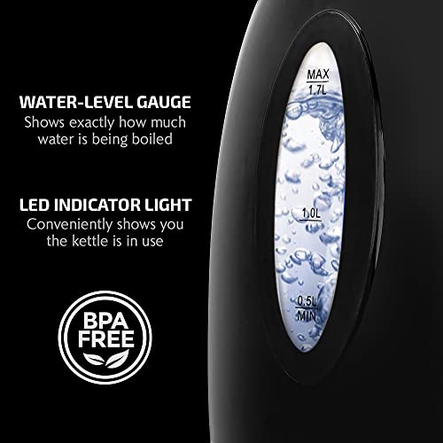 OVENTE 1.7L Electric Kettle: Fast Boiling Water Heater for Coffee/Tea, BPA Free, Auto Shut-Off & Boil-Dry Protection