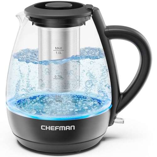 Chefman Electric Kettle 1L with Tea Infuser, Boil-Dry Protection