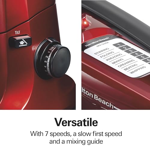 Hamilton Beach Stand Mixer 4 Quart with Dough Hook & Beater, 7 Speeds - Red