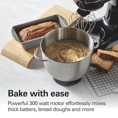 Hamilton Beach Stand Mixer 4 Quart Dough Hook & Beater Attachments, 7 Speeds Whisk, Easy-Carry Handle - Black