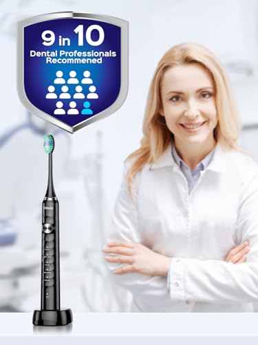 COSLUS Sonic Toothbrush: 47000 VPM Deep Clean & Whitening - 5 Modes, Wireless Charging, 6 Brush Heads - Black
