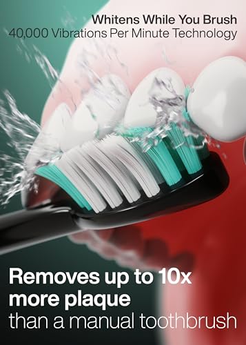 Aquasonic Black Series Toothbrush - Whitening, ADA Accepted, 8 Brush Heads, Travel Case - 40,000 VPM Motor, Wireless Charging - 4 Modes